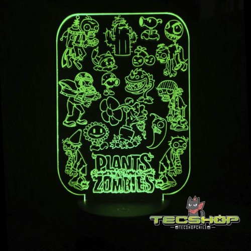 Lámpara Ilusión 3d Plantas Vs Zombies + Control Remoto