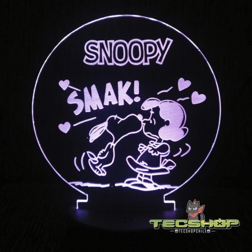 Lámpara Led Ilusión 3d Snoopy Y Lucy Van Pelt + Control Remoto